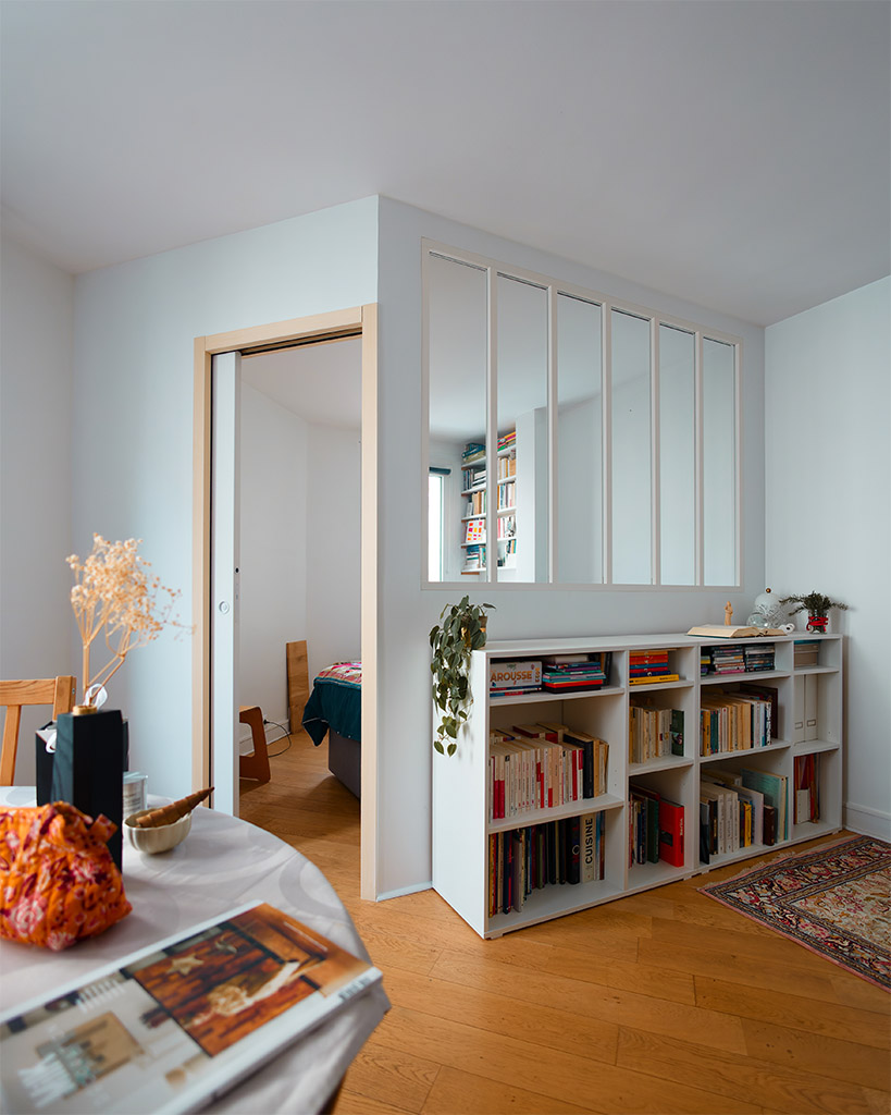 chambre parentale, verriere, porte a galandage, projet architecture d'interieur